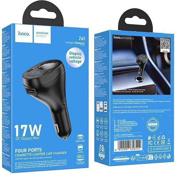 Изображение товара Адаптер питания автомобильный Hoco Z61 (черный)