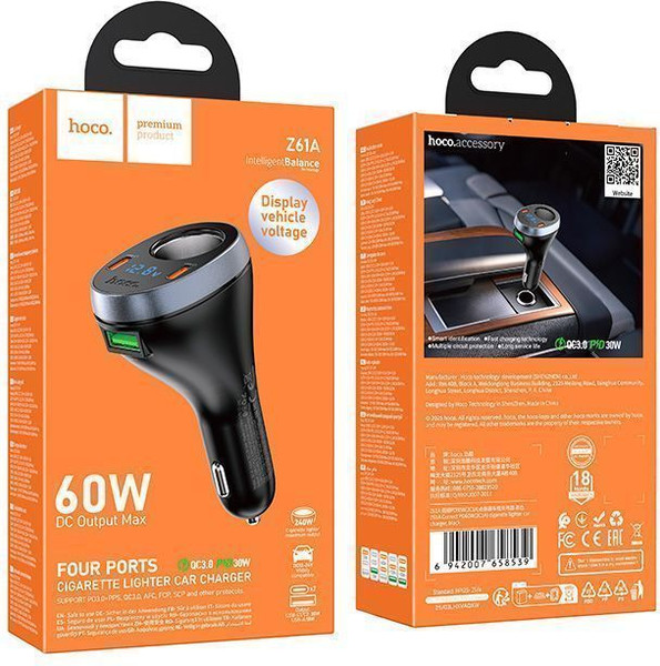 Изображение товара Адаптер питания автомобильный Hoco Z61A (черный)