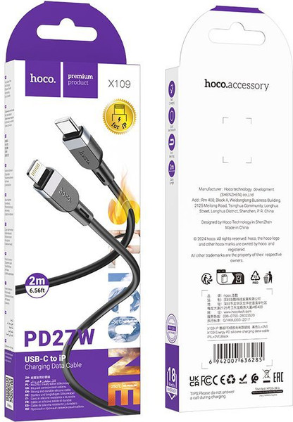 Изображение товара Кабель Hoco X109 Type-C to Lightning (2м, черный)