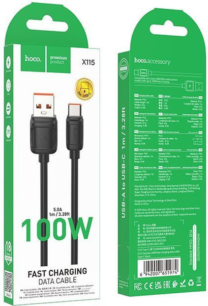 Изображение товара Кабель Hoco X115 Type-C (1м, черный)