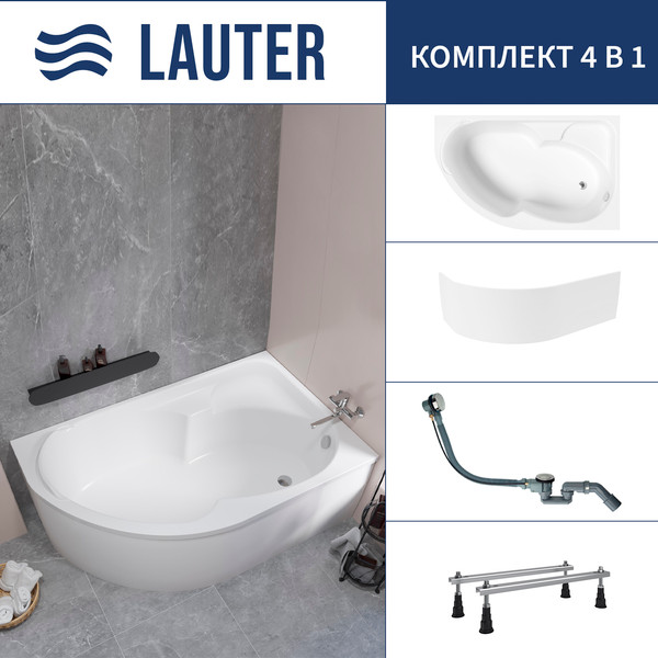 Изображение товара Ванна акриловая Lauter Geneva 170x105 / 2103170R (с ножками, лицевым экраном и сифоном 21Y32000 хром)