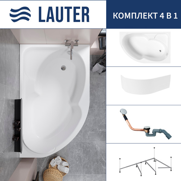 Изображение товара Ванна акриловая Lauter Geneva 170x105 / 2103170R (с каркасом, лицевым экраном и сифоном 21Y11030 хром)