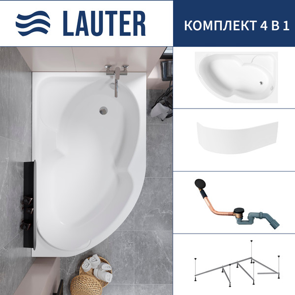 Изображение товара Ванна акриловая Lauter Geneva 170x105 / 2103170R (с каркасом, лицевым экраном и сифоном 21Y11021 матовый черный)