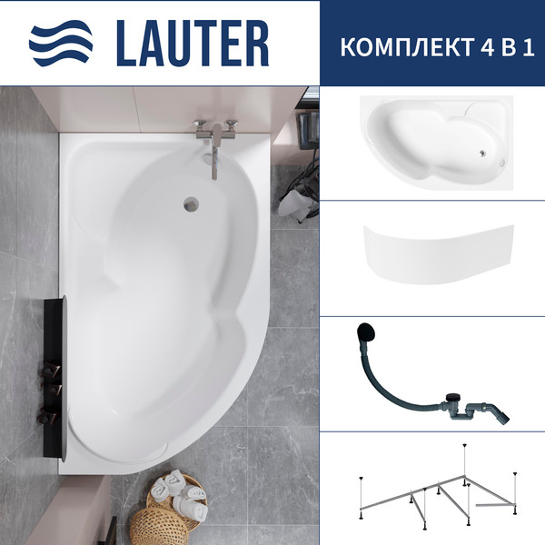 Изображение товара Ванна акриловая Lauter Geneva 170x105 / 2103170R (с каркасом, лицевым экраном и сифоном 21Y31001 матовый черный)