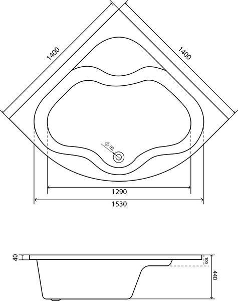 Изображение товара Ванна акриловая Lauter Majestica 140x140 / 21040140 (с каркасом и сифоном 21Y31010 хром)