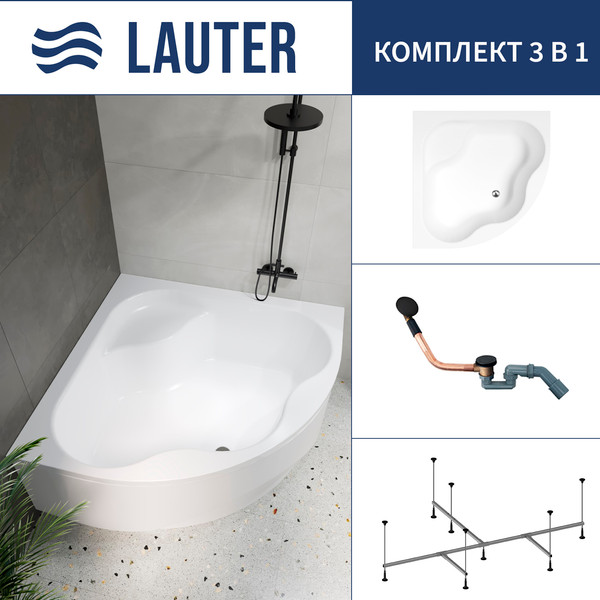 Изображение товара Ванна акриловая Lauter Majestica 140x140 / 21040140 (с каркасом и сифоном 21Y11021 матовый черный)