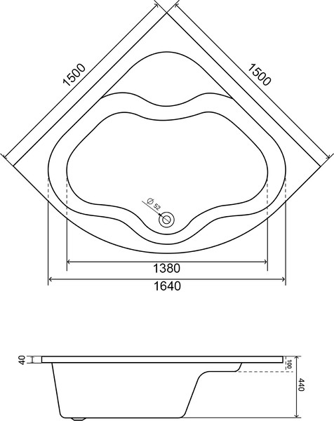 Изображение товара Ванна акриловая Lauter Majestica 150x150 / 21040150 (с ножками и сифоном 21Y31002 белый)