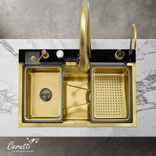 Изображение товара Мойка кухонная со смесителем Cerutti Gloria Nano Gold (золото)