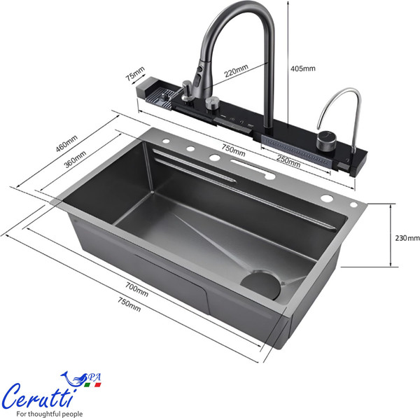 Изображение товара Мойка кухонная со смесителем Cerutti Gloria Pro Nano Black (серый)