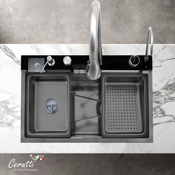 Изображение товара Мойка кухонная со смесителем Cerutti Gloria Pro Nano Black (серый)