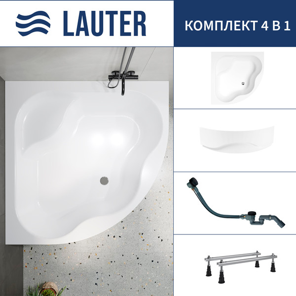 Изображение товара Ванна акриловая Lauter Majestica 150x150 / 21040150 (с ножками, лицевым экраном и сифоном 21Y32001 матовый черный)