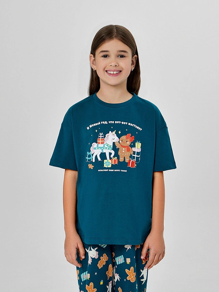 Изображение товара Пижама детская Mark Formelle 567760 (р.146-72, зеленый/НГ печеньки на зеленом)