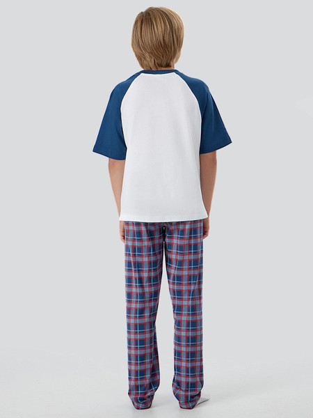 Изображение товара Пижама детская Mark Formelle 563335 (р.128-64-57, белый/красно-синяя клетка)