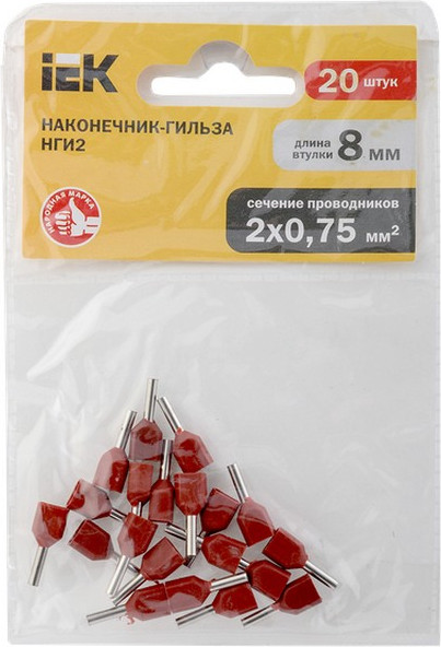 Изображение товара Набор наконечников для кабеля IEK UTE10-4-D75-100 (20шт, темно-красный)