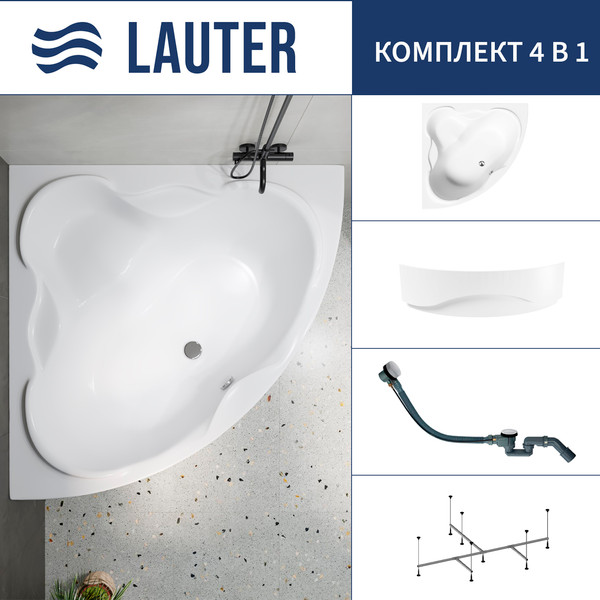 Изображение товара Ванна акриловая Lauter Riviera 150x150 / 21050150 (с каркасом, лицевым экраном и сифоном 21Y32002 белый)