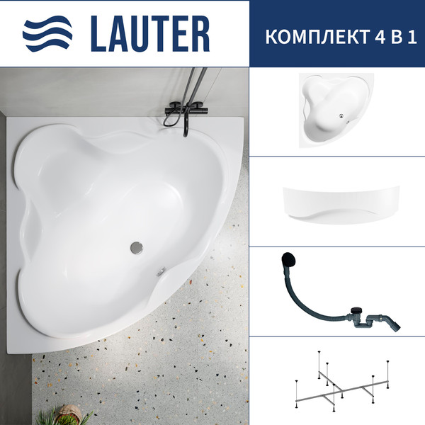 Изображение товара Ванна акриловая Lauter Riviera 150x150 / 21050150 (с каркасом, лицевым экраном и сифоном 21Y31001 матовый черный)
