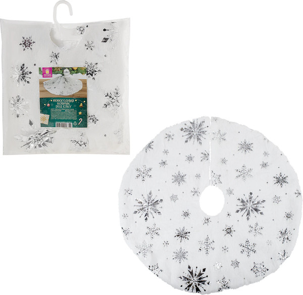 Изображение товара Юбка под елку Золотая сказка С серебристыми снежинками / 592158 (60см, белый)