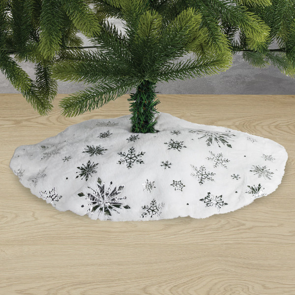 Изображение товара Юбка под елку Золотая сказка С серебристыми снежинками / 592158 (60см, белый)