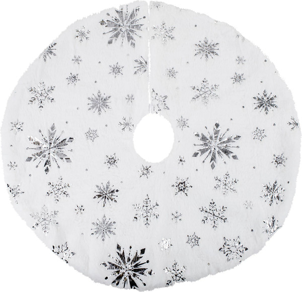 Изображение товара Юбка под елку Золотая сказка С серебристыми снежинками / 592158 (60см, белый)