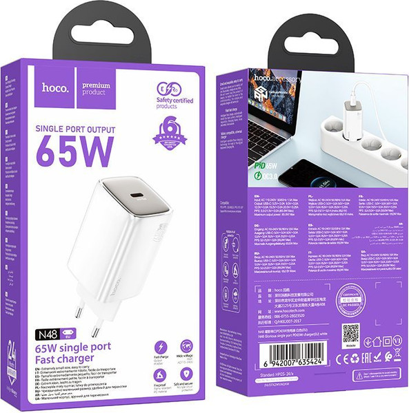 Изображение товара Адаптер питания сетевой Hoco N48 (белый)