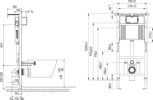 Изображение товара Унитаз подвесной с инсталляцией Cersanit Brasko Smart DPL EO Slim + Aqua 50 Prime P / 69321 (с кнопкой Accento Circle черный матовый)