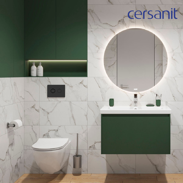 Изображение товара Унитаз подвесной с инсталляцией Cersanit Brasko Smart DPL EO Slim + Aqua 50 Prime P / 69321 (с кнопкой Accento Circle черный матовый)