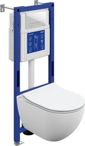 Изображение товара Унитаз подвесной с инсталляцией Cersanit Brasko Smart DPL EO Slim + Aqua 40 Smart M / 69334 (с кнопкой Estetica белый)