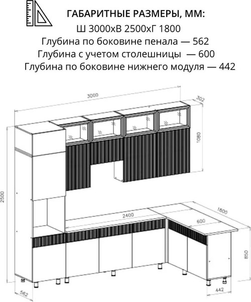 Изображение товара Кухонный гарнитур Mio Tesoro К София 3x1.8 (белый/бланж/графит матовый/черный/антарес)