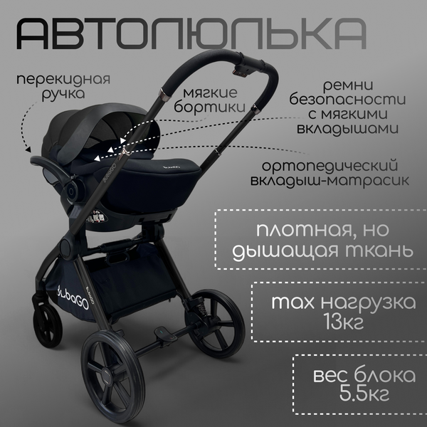 Изображение товара Детская универсальная коляска Bubago Gaudi 3в1 / BG 195-3 (черный)
