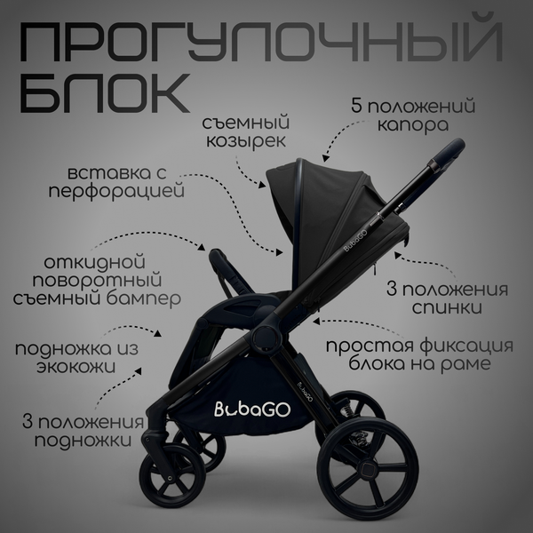 Изображение товара Детская универсальная коляска Bubago Gaudi 3в1 / BG 195-3 (черный)