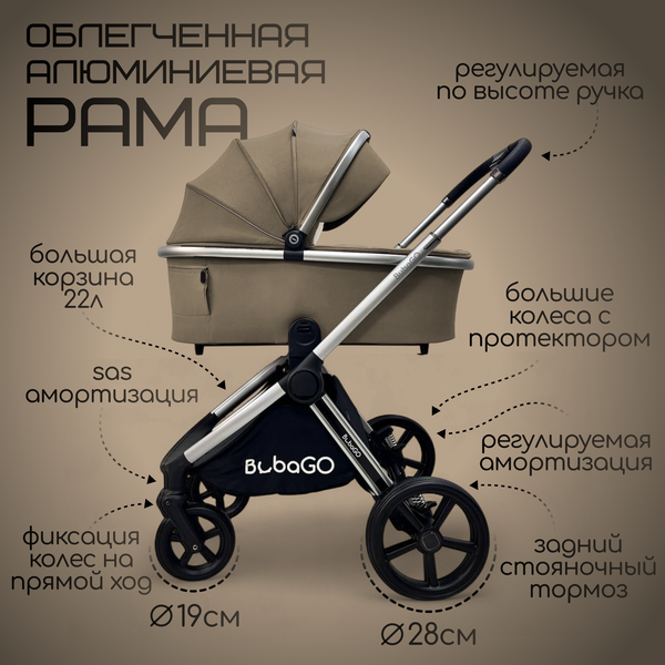 Изображение товара Детская универсальная коляска Bubago Gaudi 3в1 / BG 195-2 (бежевый)