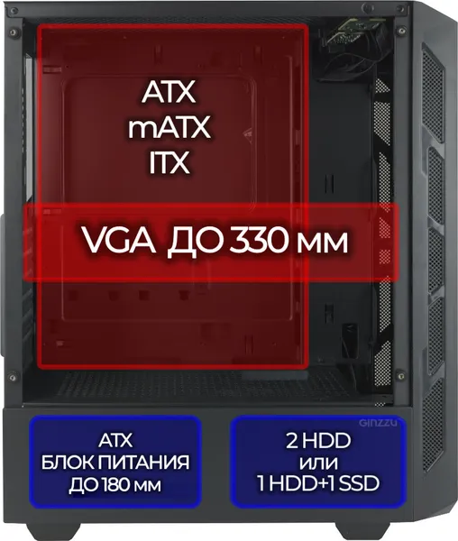 Изображение товара Корпус для компьютера Ginzzu RX120 (черный)