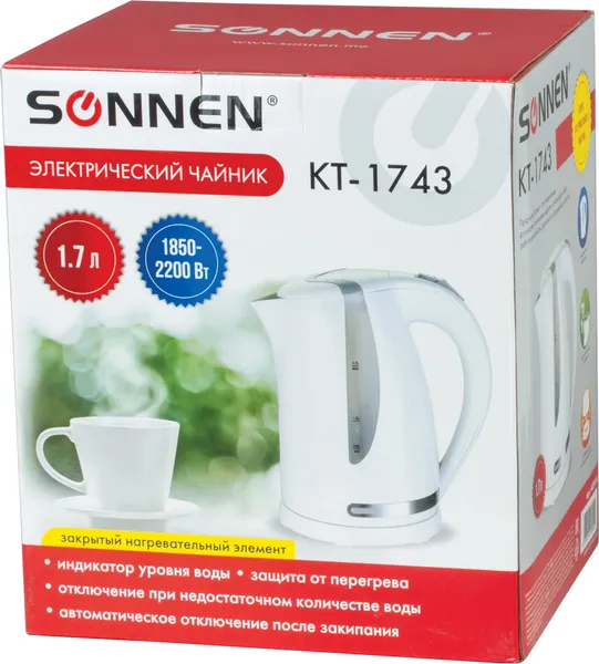 Изображение товара Электрочайник Sonnen KT-1743 / 453414 (белый)