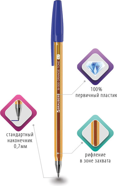 Изображение товара Ручка шариковая Brauberg M-500 Orange Tone / 143451 (синий)