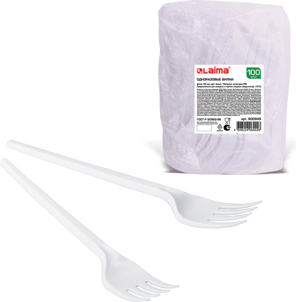 Изображение товара Набор одноразовых вилок Laima Бюджет / 600949 (100шт, белый)