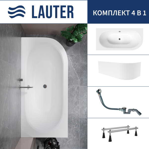 Изображение товара Ванна акриловая Lauter Bliss 170 L / 21201071L (с ножками, лицевым экраном белого цвета и сифоном 21Y32000 хром)