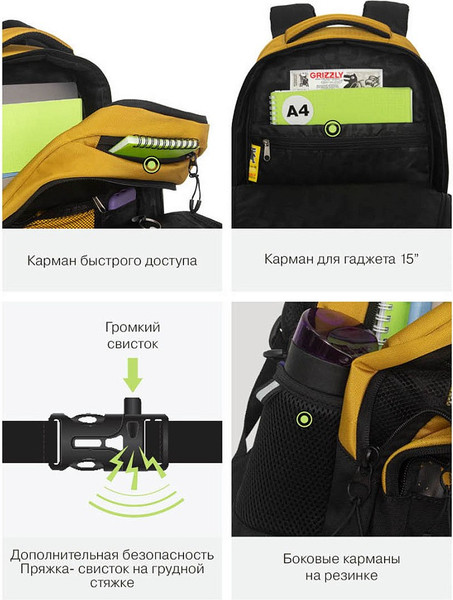 Изображение товара Школьный рюкзак Grizzly RU-630-2 (черный/хаки)