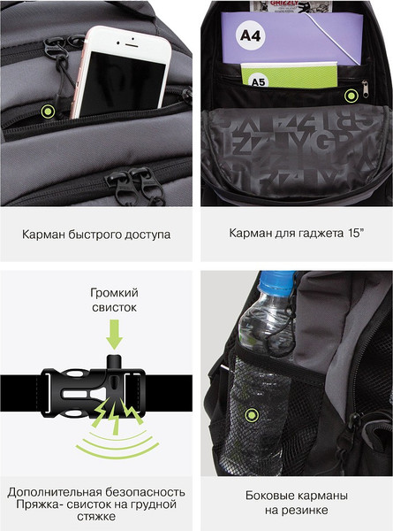 Изображение товара Школьный рюкзак Grizzly RU-630-2 (черный/серый)