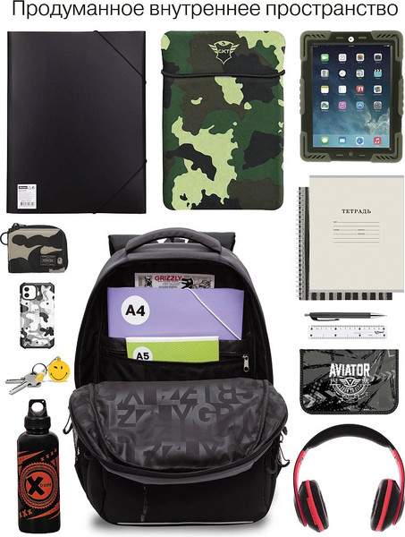 Изображение товара Школьный рюкзак Grizzly RU-630-2 (черный/серый)