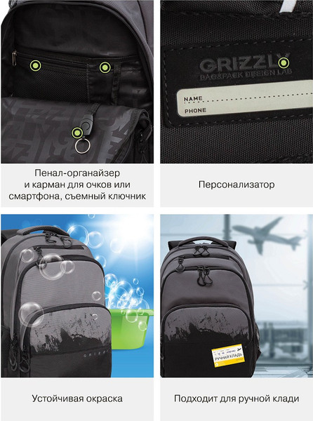 Изображение товара Школьный рюкзак Grizzly RU-630-2 (черный/серый)