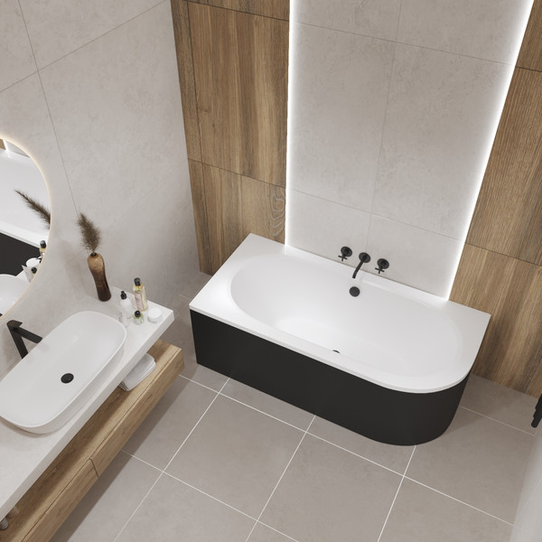 Изображение товара Ванна акриловая Lauter Bliss 170 L / 21201071L (с ножками, лицевым экраном черного цвета и сифоном 21Y11021 матовый черный)