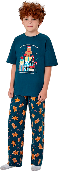 Изображение товара Пижама детская Mark Formelle 563337 (р.140-68-60, зеленый/праздничные печеньки на зеленом)