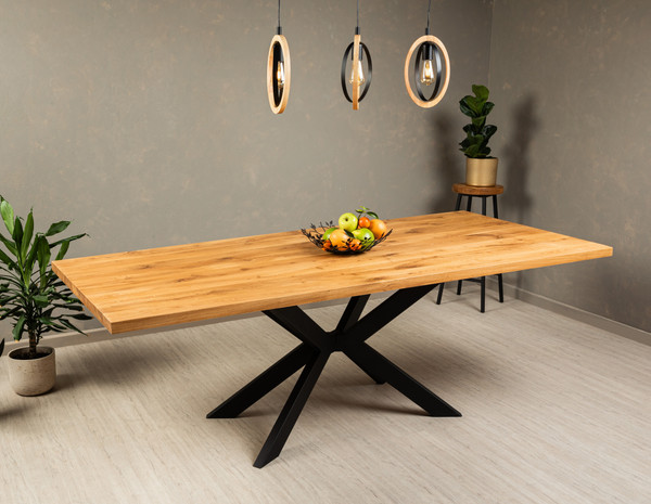 Изображение товара Обеденный стол Iva-Wood 140x80 Натуральный дуб (край натуральный, подстолье металл паук)