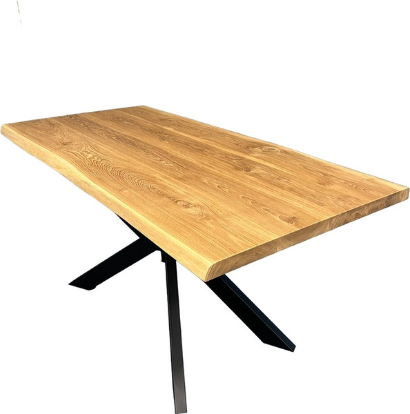 Изображение товара Обеденный стол Iva-Wood 140x80 Натуральный дуб (край натуральный, подстолье металл паук)