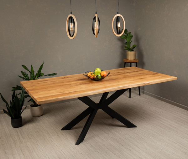 Изображение товара Обеденный стол Iva-Wood 140x80 Натуральный дуб (край натуральный, подстолье металл паук)