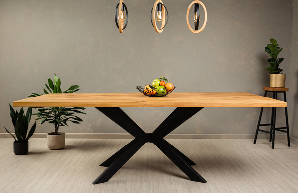 Изображение товара Обеденный стол Iva-Wood 140x80 Натуральный дуб (край натуральный, подстолье металл паук)