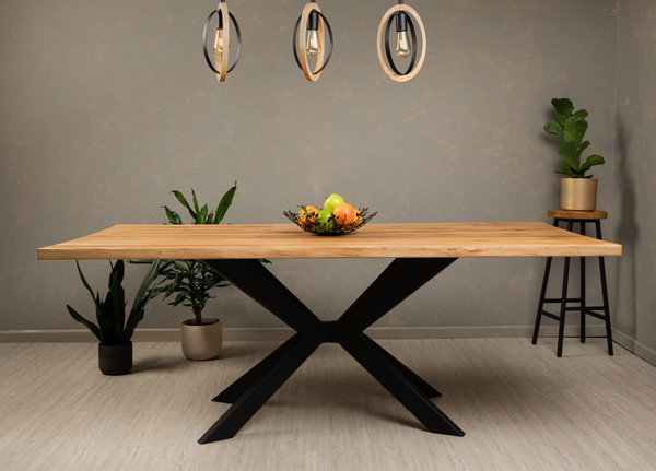 Изображение товара Обеденный стол Iva-Wood 160x80 Натуральный дуб (край натуральный, подстолье металл паук)