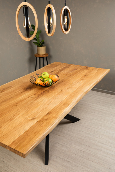 Изображение товара Обеденный стол Iva-Wood 180x80 Натуральный дуб (край натуральный, подстолье металл паук)