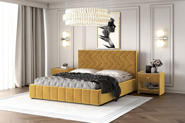 Изображение товара Двуспальная кровать Bravo Мебель Нельсон Зигзаг 120х200 с ПМ стандарт 1 вариант (горчица)