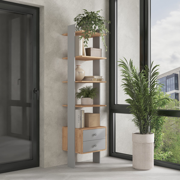 Изображение товара Стеллаж Генезис Мебель с ящиками  (серый/дуб золотой)